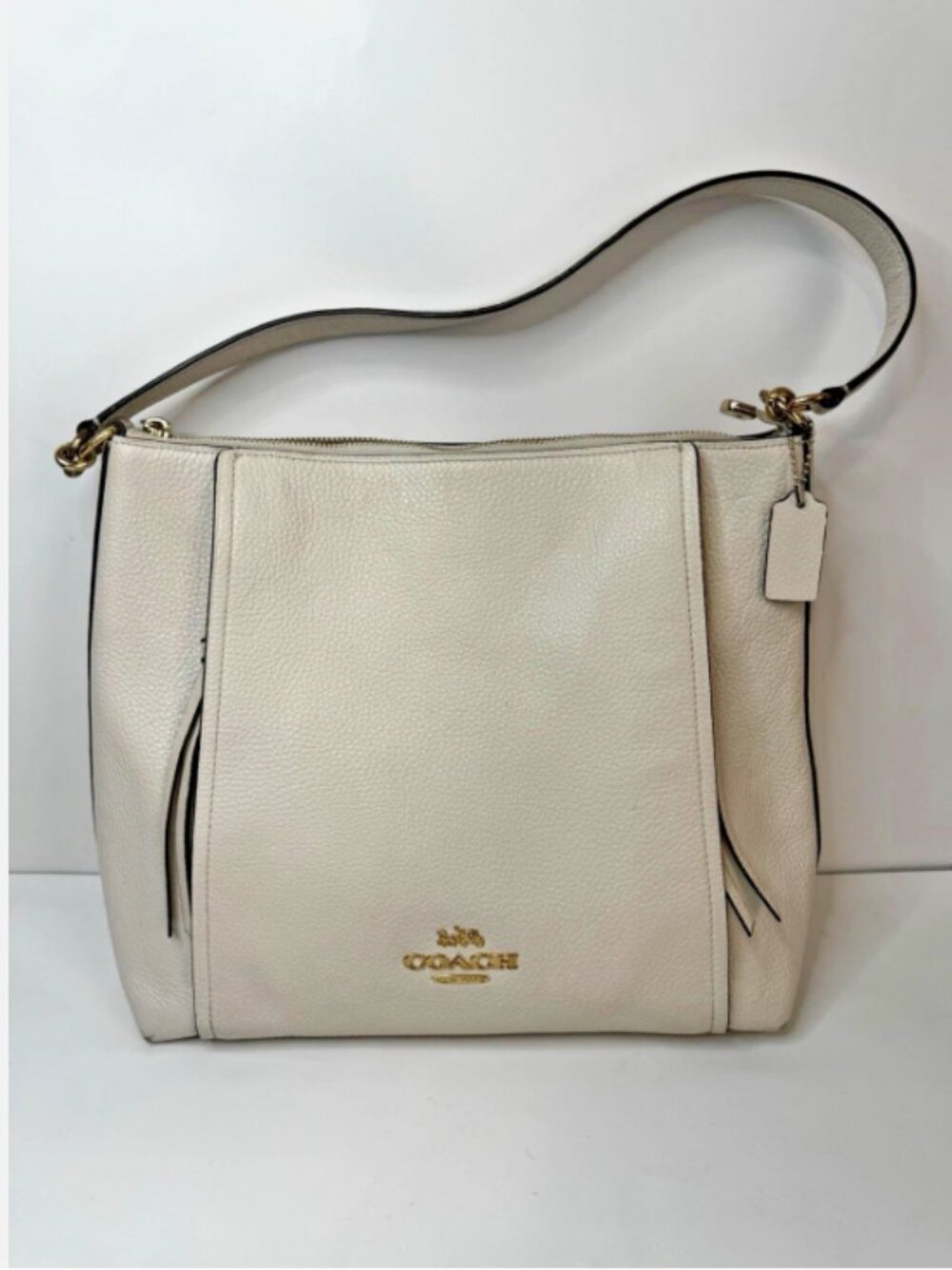 Coach White Pebble Leather Marlon Hobo Shoulder Bag